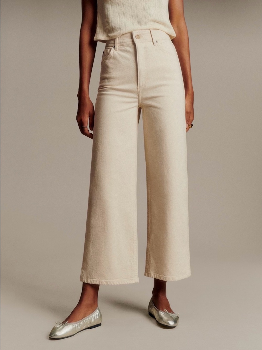 Sezane Le Crop jeans in mottled ecru size 38/6